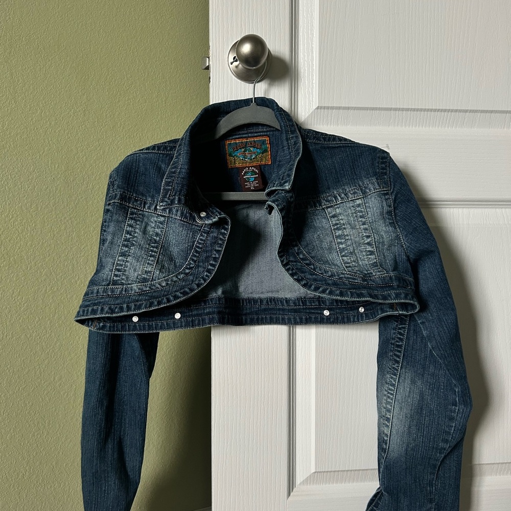 Blue Denim Jean Jacket with Convertible Cape Collar